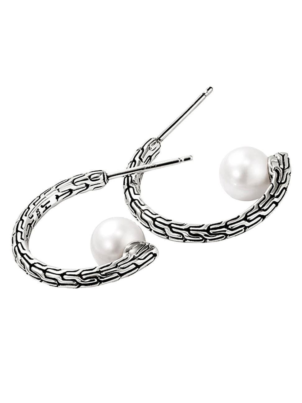 Womens JH Essentials Sterling Silver & Cultured Freshwater Pearl Hoop Earrings Product Image