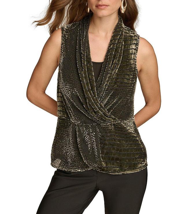 Donna Karan Crocodile Burnout Sleeveless Faux Wrap Top Product Image