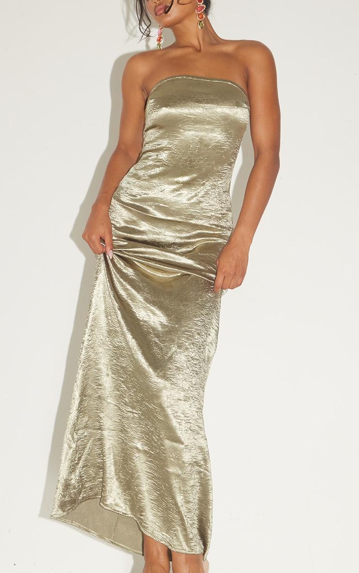 Khaki Textured Satin Cowl Bandeau Maxi Dress Product Image