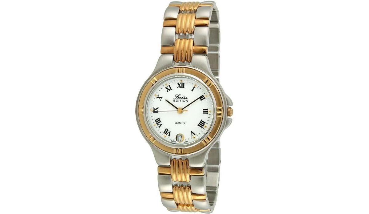 Swiss Edition Mens Two-Tone Bracelet Watch with Two Tone 23K Gold Plated Sport Bezel - Silver Product Image