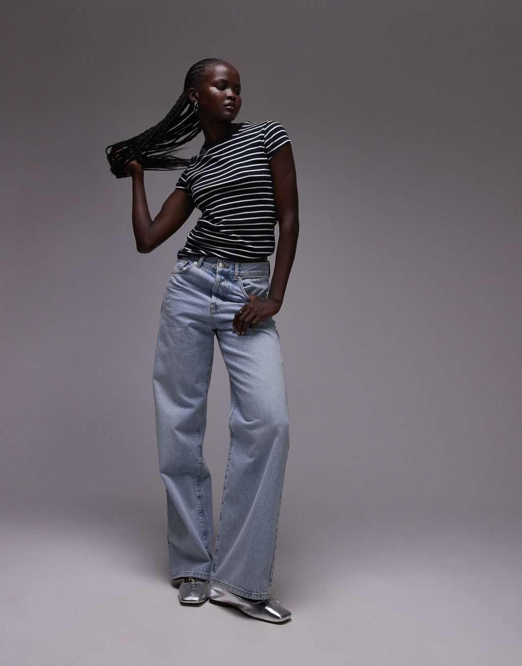 Topshop stripe longline everyday tee in navy Product Image