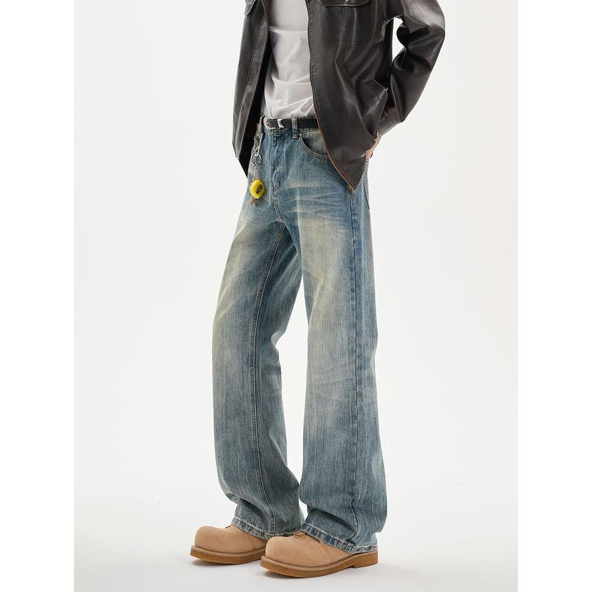 Mid Rise Washed Straight Leg Jeans Product Image