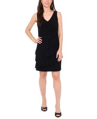 Petite V-Neck Asymmetric-Ruffle Sleeveless Dress Product Image