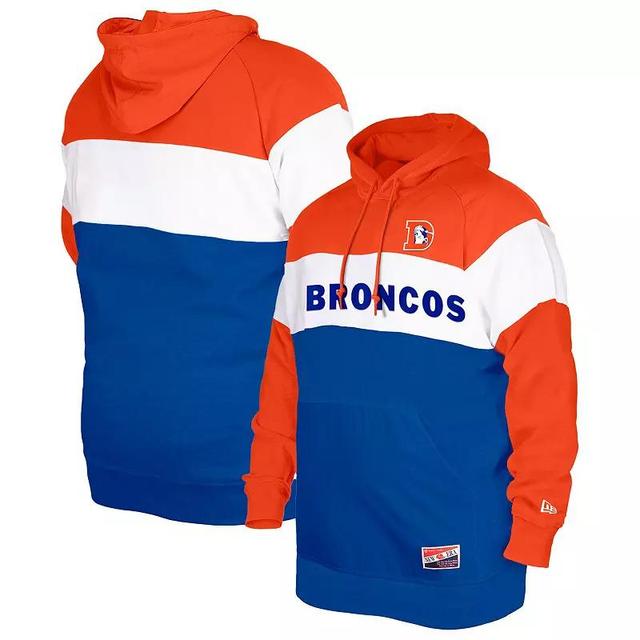 Mens New Era Blue Denver Broncos Big & Tall Throwback Colorblock Pullover Hoodie Product Image