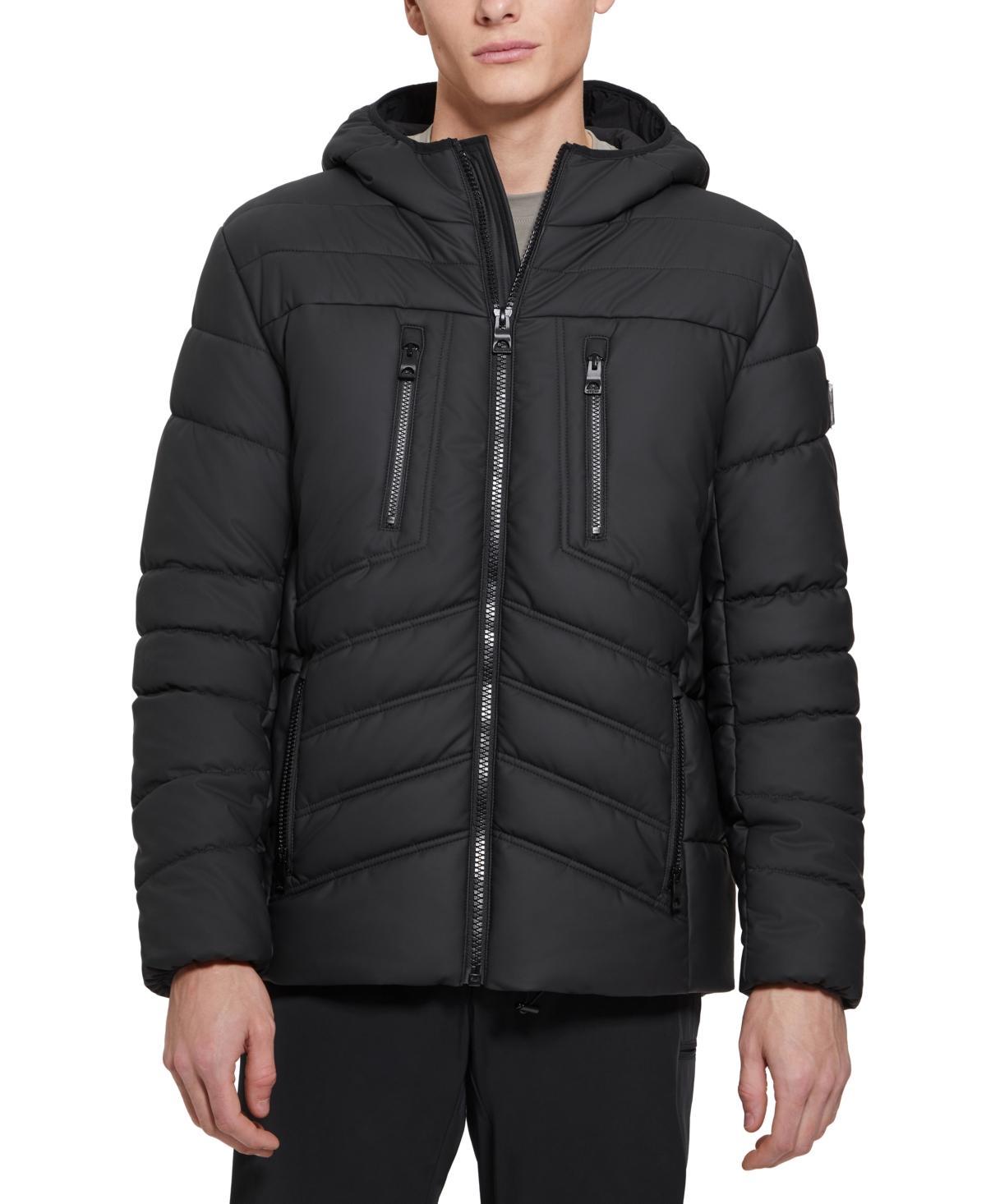 Guess Mens Quilted Faux Leather Hooded Jacket Product Image