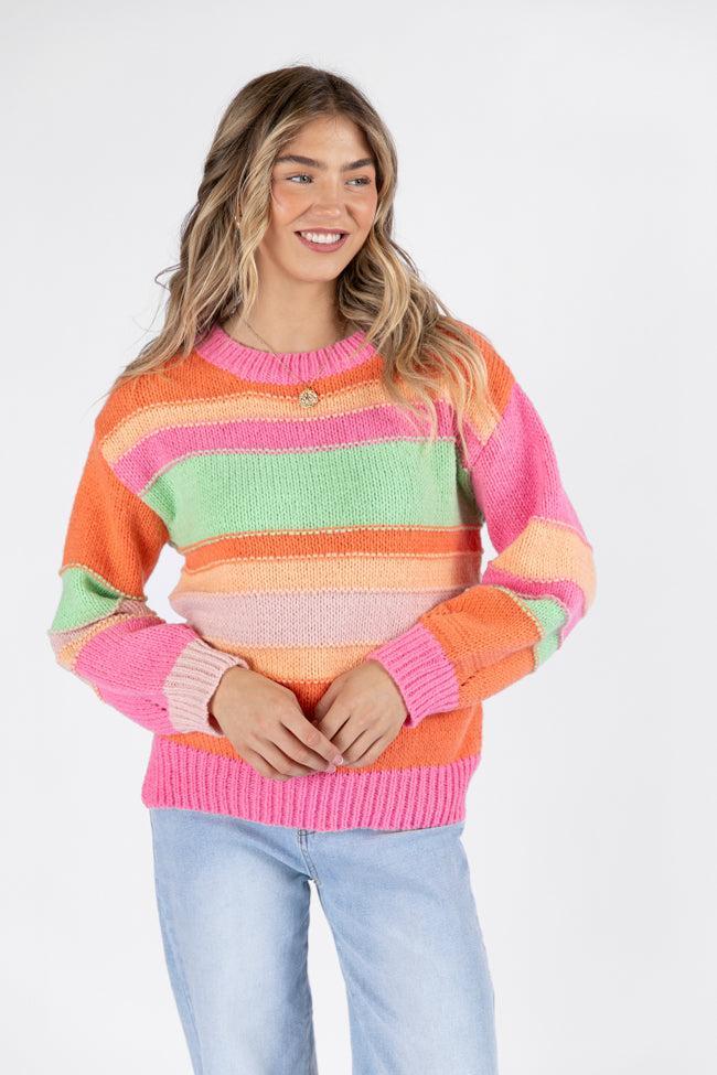 Led Me To You Bright Multi Stripe Crew Neck Sweater Product Image