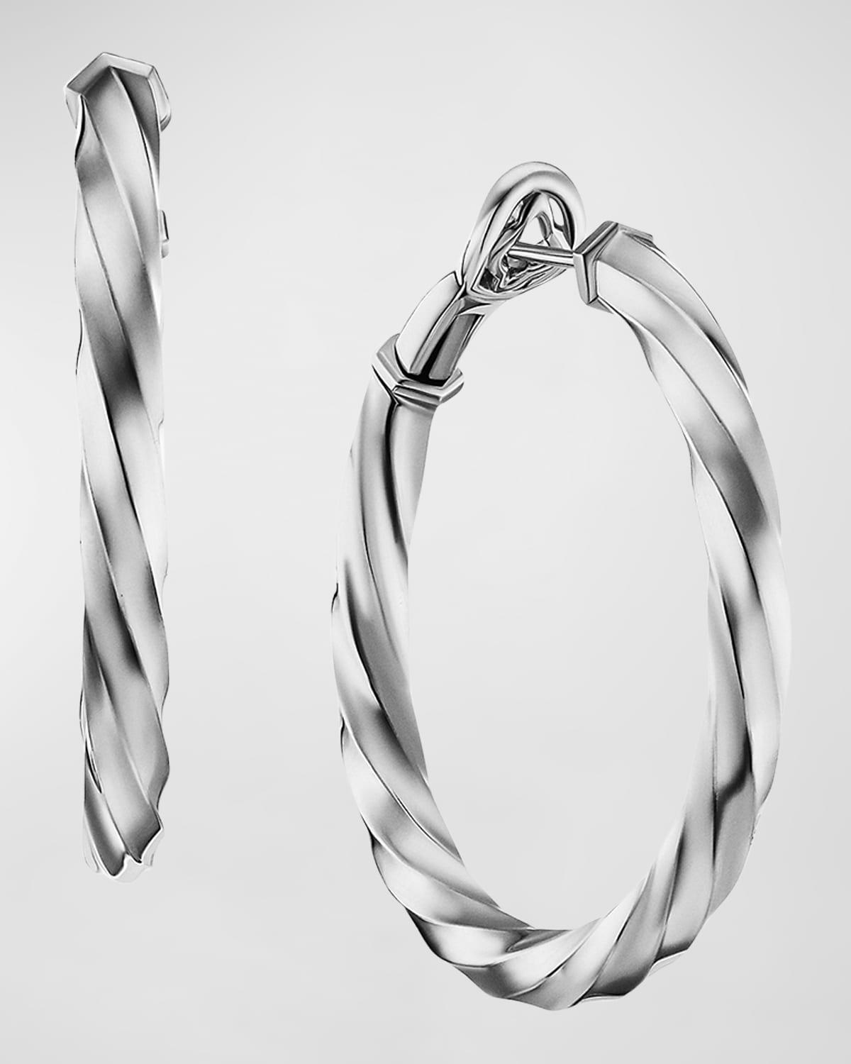 Womens Cable Edge Hoop Earrings In Sterling Silver Product Image