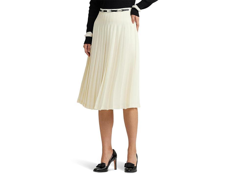 Lauren Ralph Lauren Belted Pleated Georgette Skirt (Mascarpone Cream) Women's Skirt product image