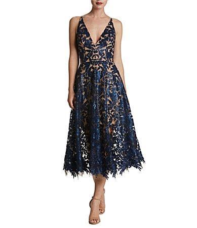 Dress the Population Blair Sequin Embroidered Mesh V-Neck Sleeveless A Product Image