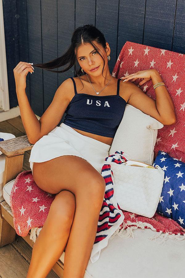 USA Knit Crop Tank in Navy Product Image