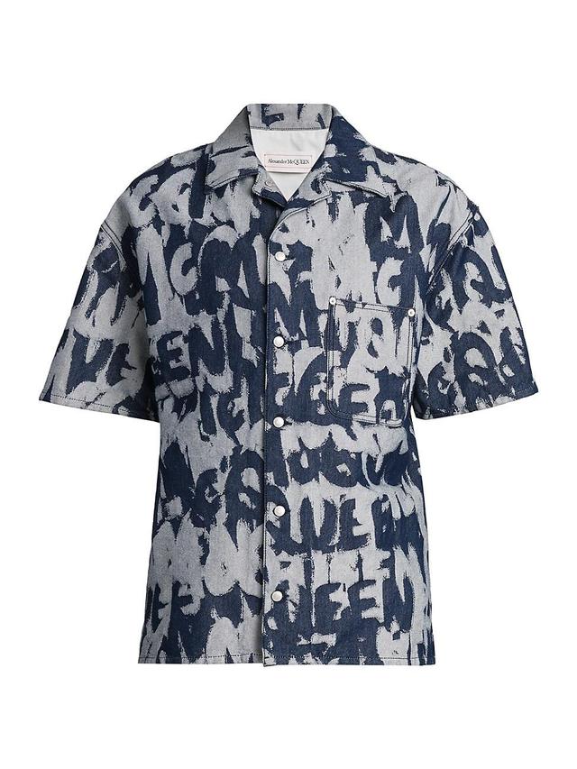 Mens Hawaiian Short-Sleeve Denim Shirt Product Image