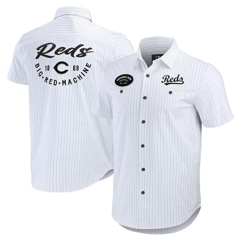 Mens Darius Rucker Collection by Fanatics White Cincinnati Reds Pin Stripe Short Sleeve Button-Up Shirt Product Image