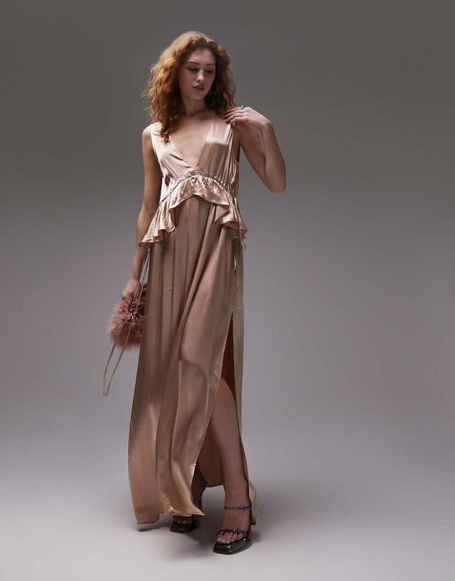 Topshop ruffle peplum maxi dress in blush - LPINK Product Image