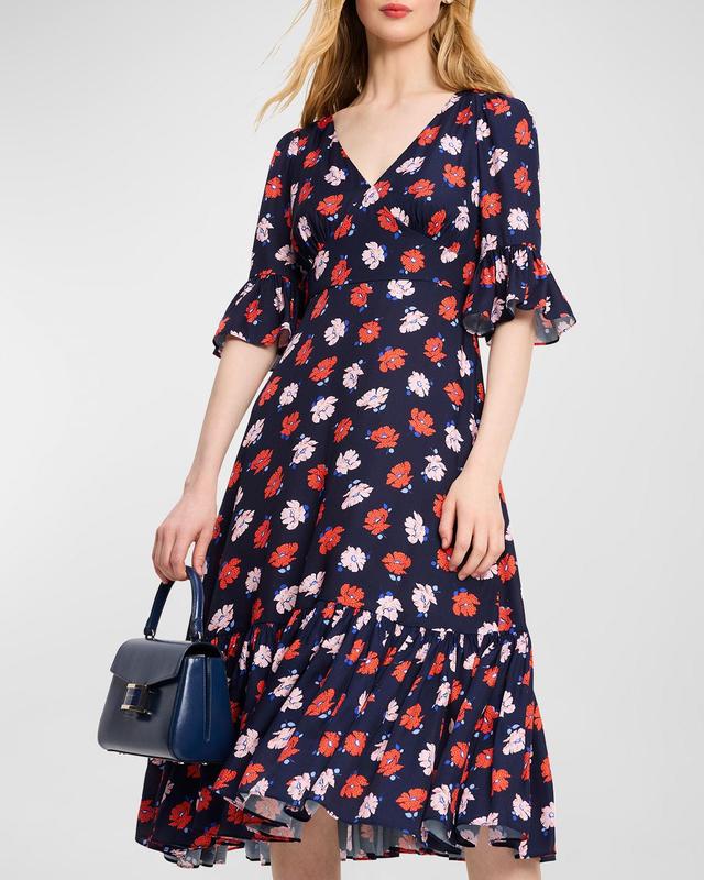 dotty floral-print bell-sleeve midi dress Product Image