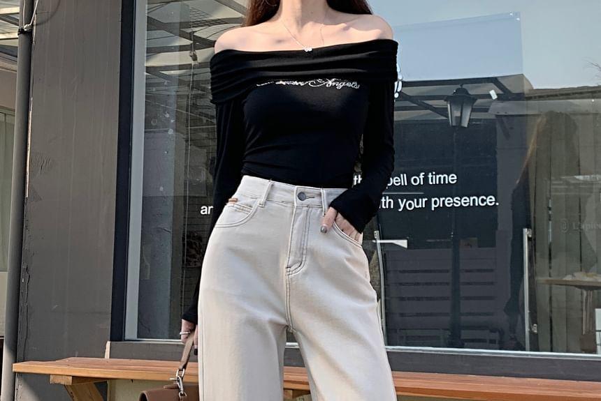 High Waist Plain Washed Loose Fit Jeans Product Image