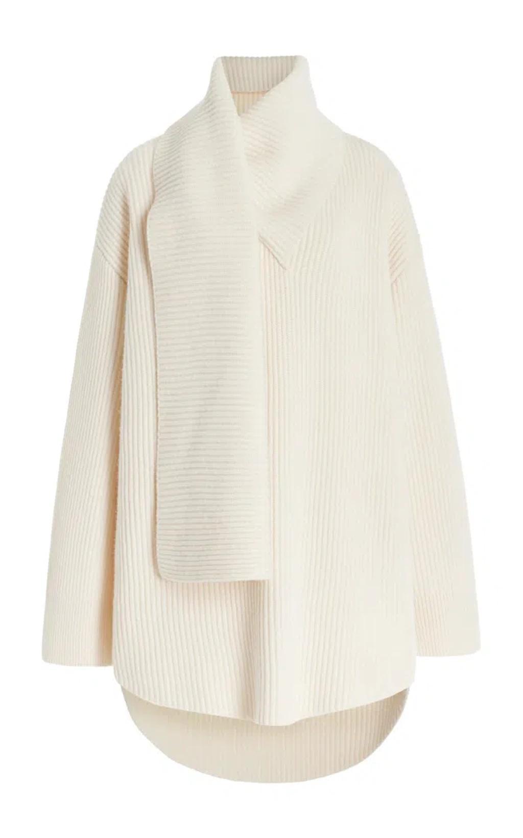 TOTÊME Wool-cashmere Knit Long Scarf Sweater In Off-white Product Image