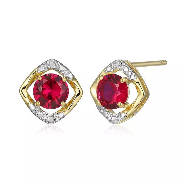 18k Gold Over Silver Gemstone & Diamond Accent Stud Earrings, Womens, July Created Red Product Image