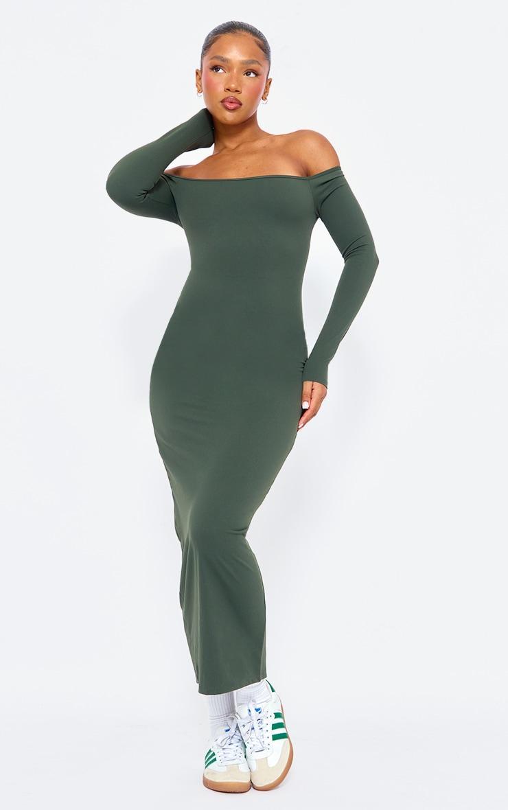 Dark Green Snatched Sculpt Bardot Midaxi Dress Product Image