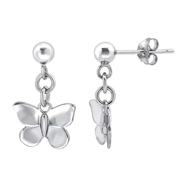 Aleure Precioso Sterling Silver Butterfly Drop Earrings, Womens, Silver Tone Product Image