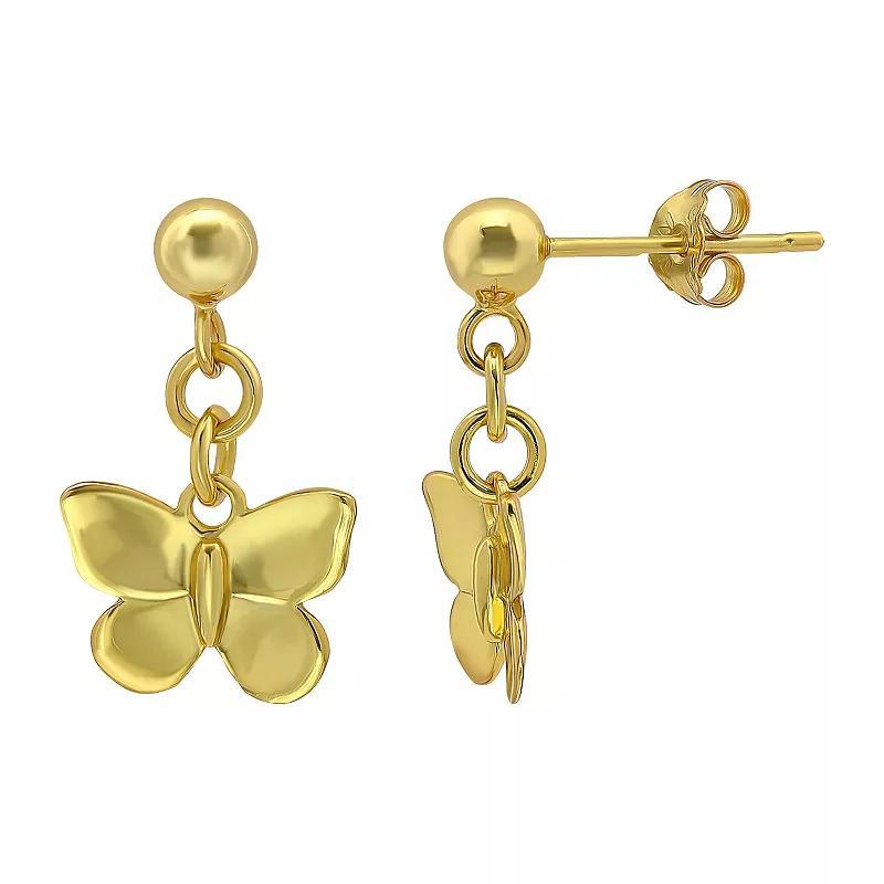 Aleure Precioso Sterling Silver Butterfly Drop Earrings, Womens, Gold Tone Product Image