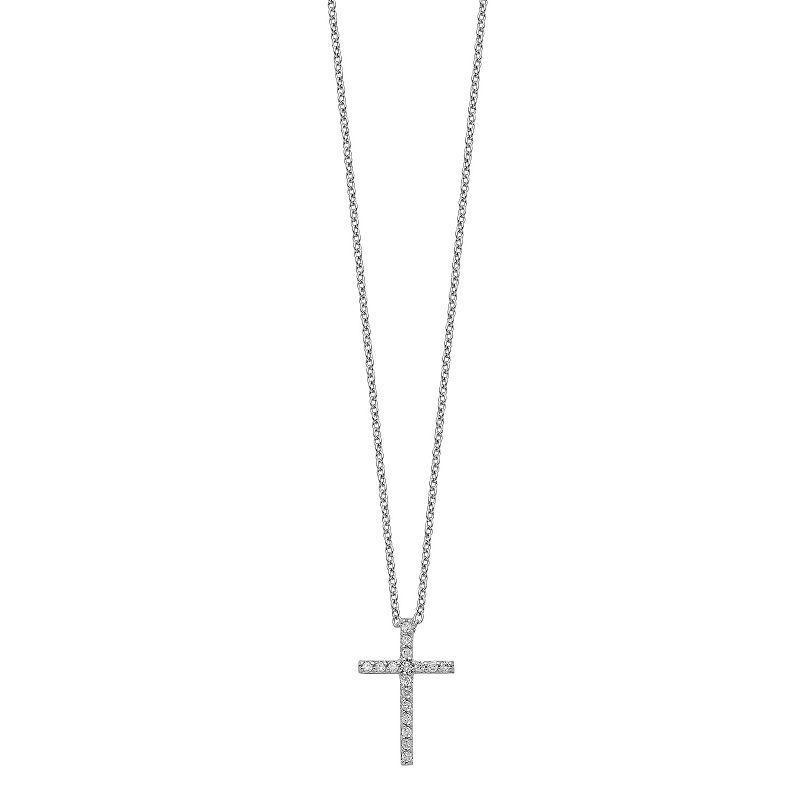 Sophie Miller Sterling Silver Rhodium-Plated Cubic Zirconia Cross Necklace, Womens Product Image