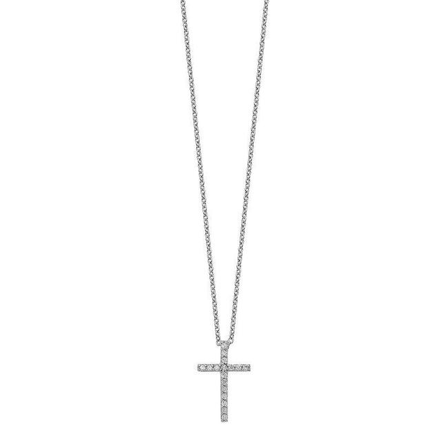 Sophie Miller Sterling Silver Rhodium-Plated Cubic Zirconia Cross Necklace, Womens Product Image