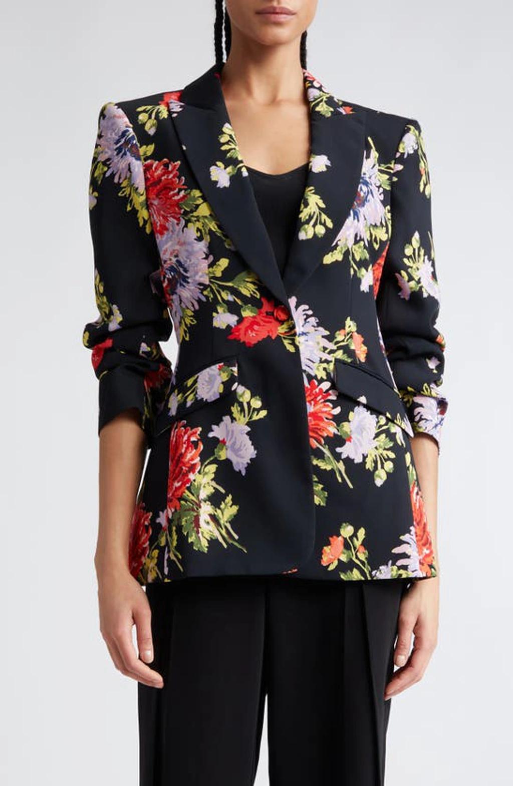 Floral-print Single-breasted Blazer In Black Multi Product Image