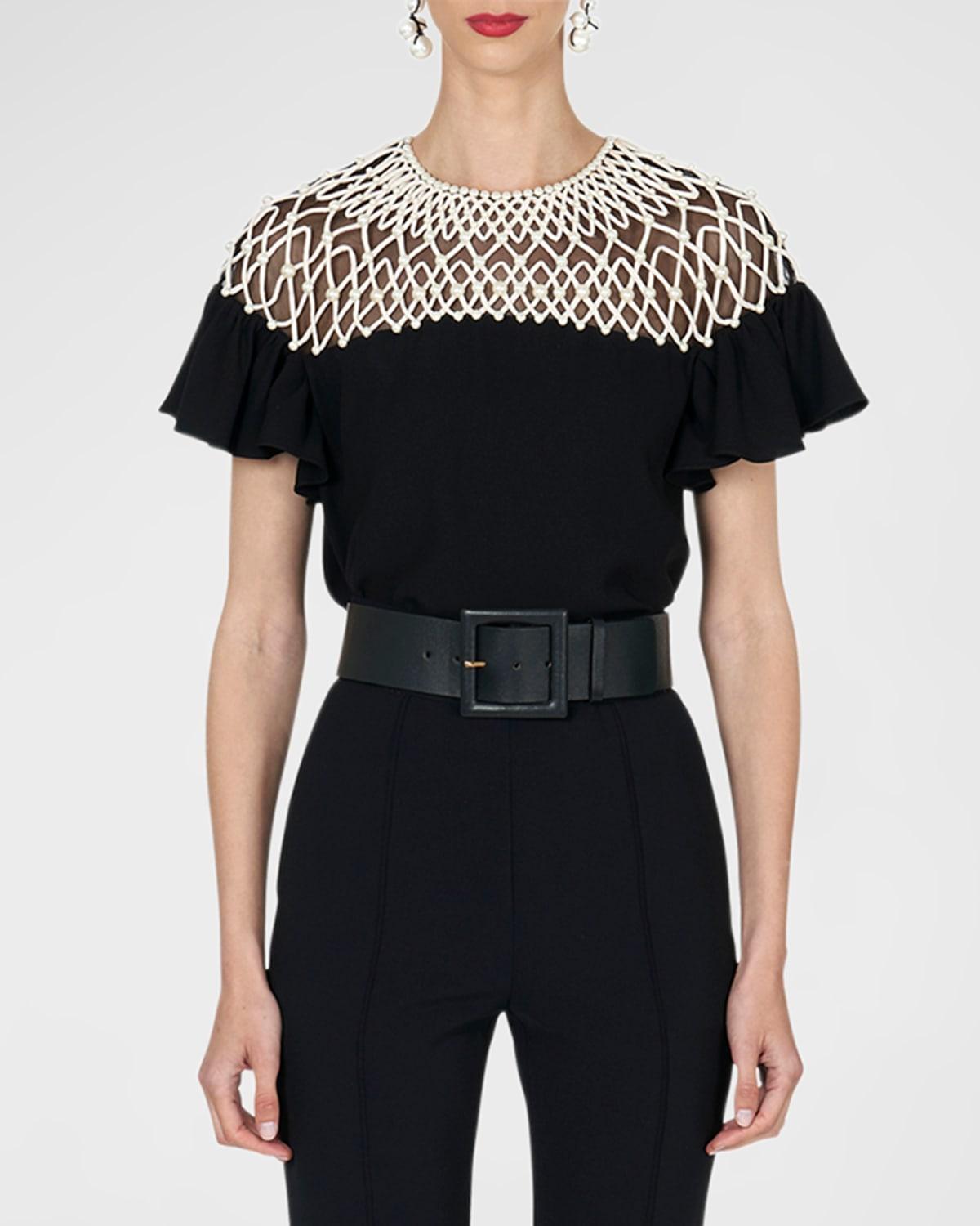 Embellished Lattice Yoke Crewneck Top Product Image