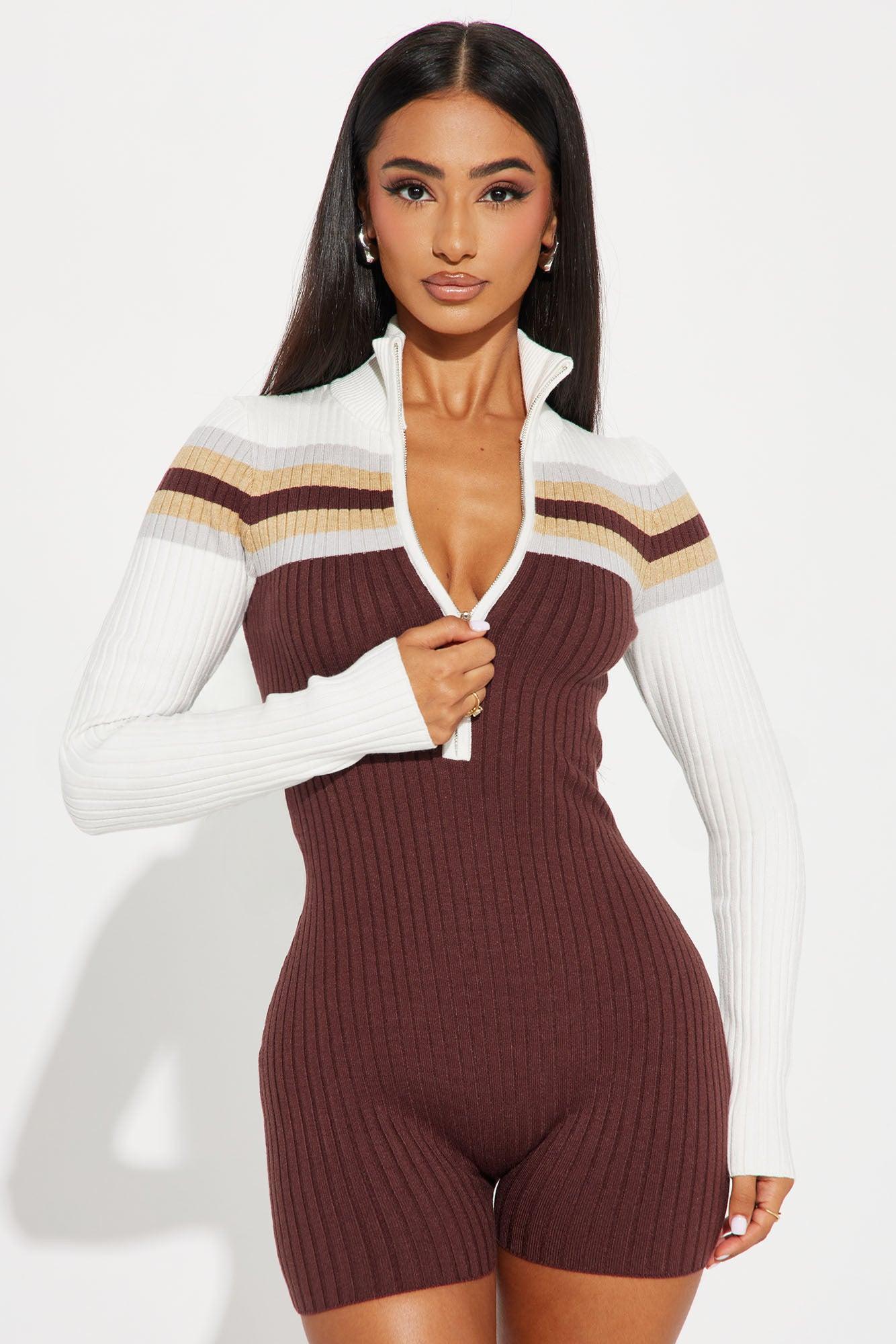 Point Place Sweater Romper - Brown/combo Product Image