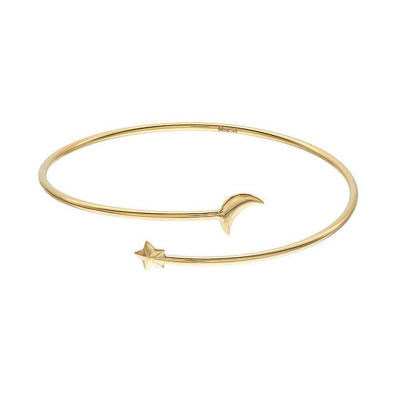 Sechic 14k Gold Moon & Star Bypass Bangle Bracelet, Womens Product Image