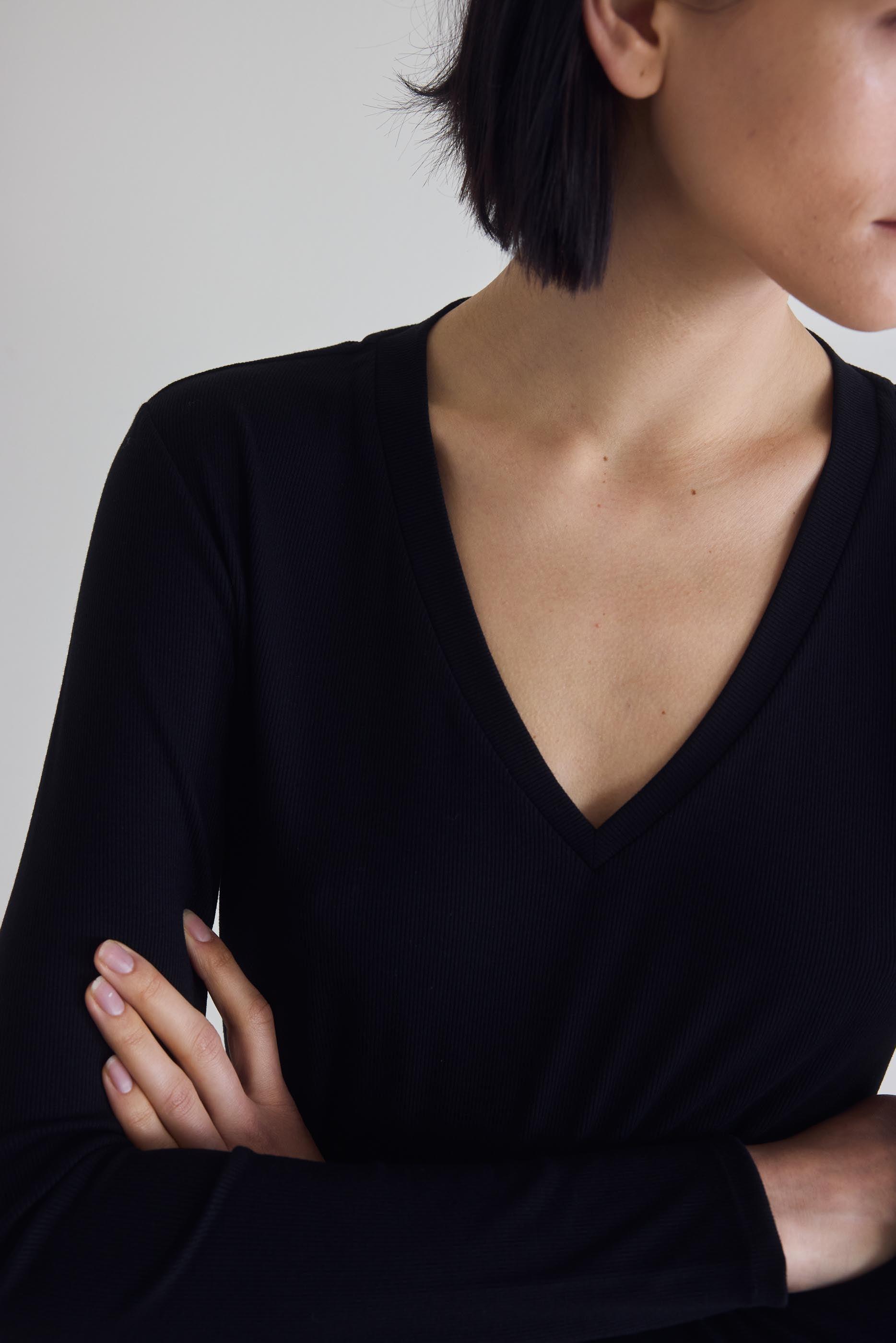 The Ribbed Long Sleeve V-Neck Product Image