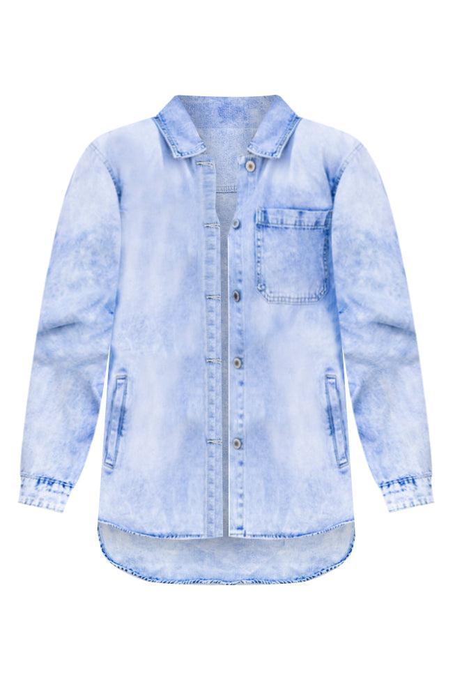 Need A Conversation Light Blue Acid Wash Denim Shacket FINAL SALE Product Image