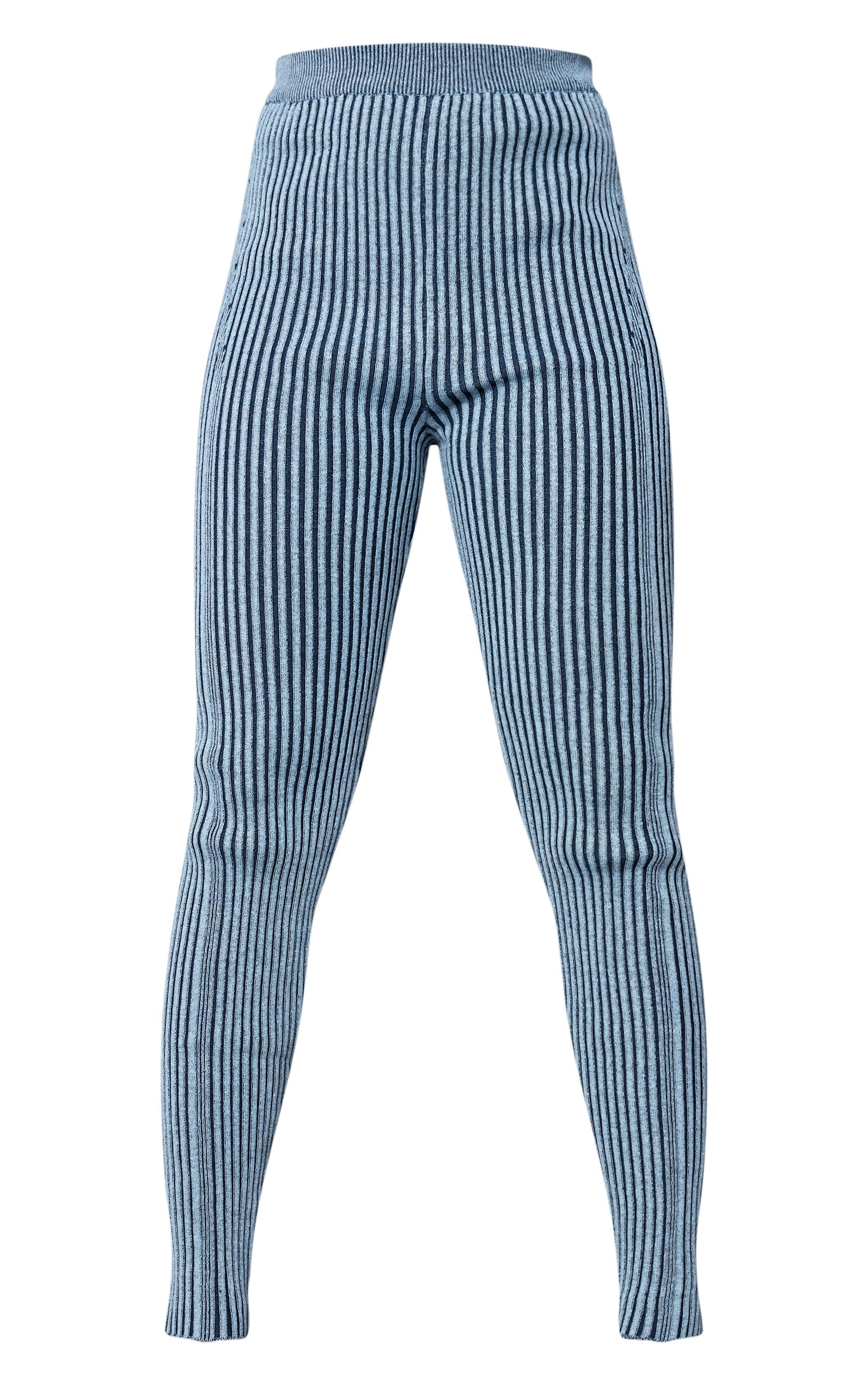 Blue Two Tone Chunky Rib Knit Leggings Product Image