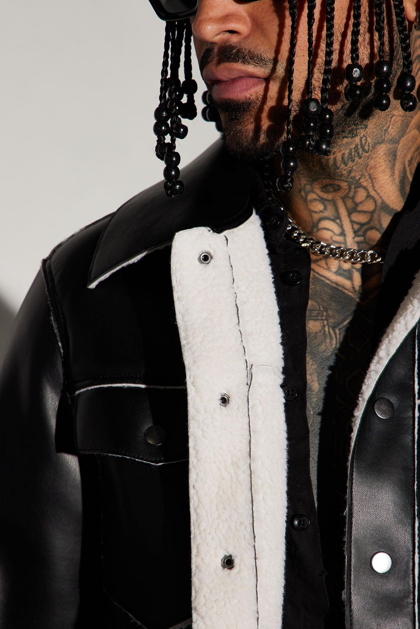 Charles Faux Shearling Trucker Jacket - Black Product Image