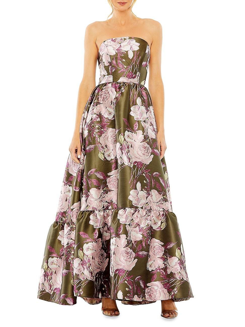 Womens Floral Brocade Strapless Gown Product Image