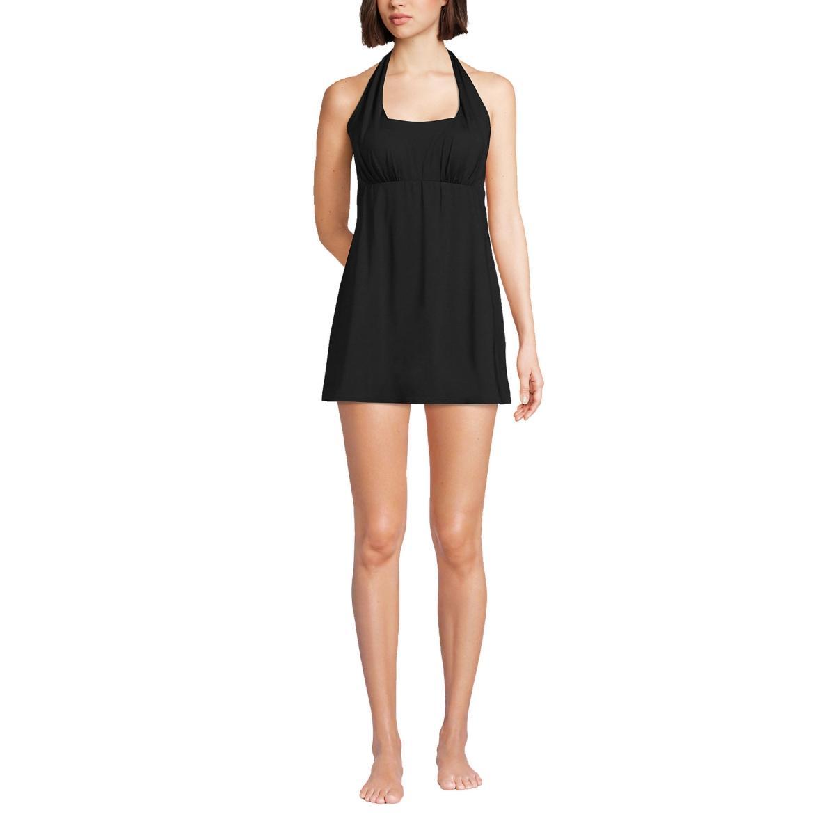 Women's Lands' End Chlorine Resistant Square Neck Halter Swim Dress, Size: Medium, Black Product Image