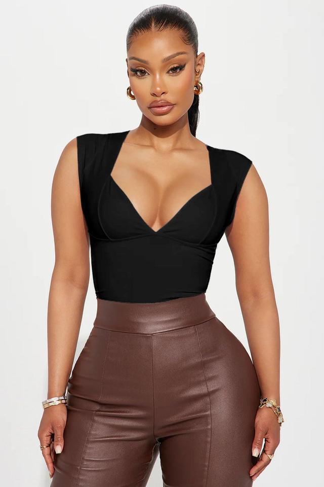 Salty Sweet Plunge Neck Top - Black Product Image