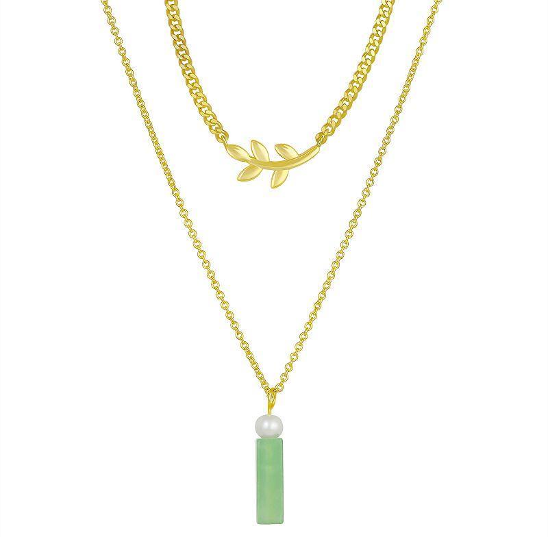 Green Aventurine Leaf Double Layer Pendant Necklace, Womens Product Image