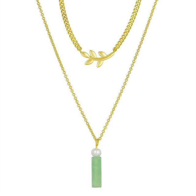 Green Aventurine Leaf Double Layer Pendant Necklace, Womens, Gold Tone Product Image