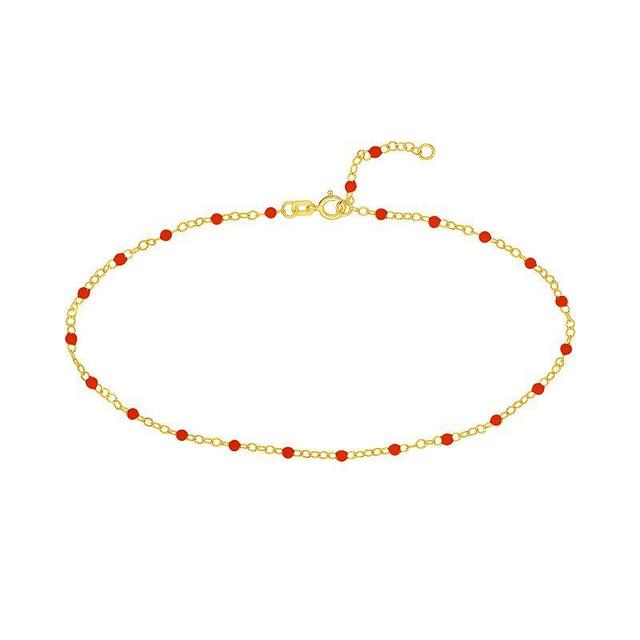 Color Romance 14k Gold Colored Enamel Bead Adjustable Anklet, Womens White Product Image