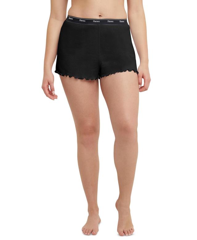 Hanes Womens Originals Cozywear Ribbed Ruffled Shorts OG118 Product Image