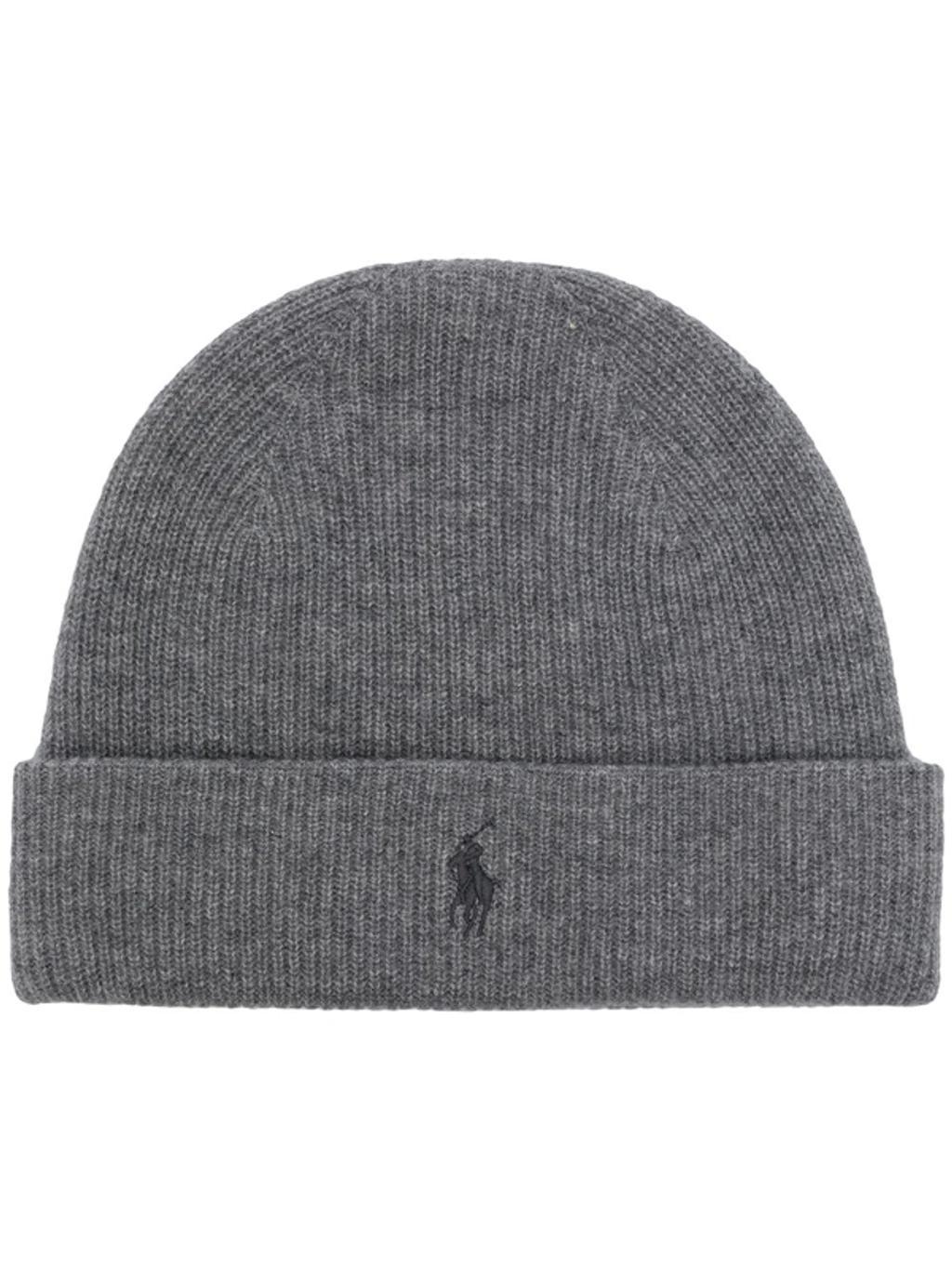 POLO RALPH LAUREN Embroidered-logo Ribbed Beanie Hat In Grigio Chiaro product image