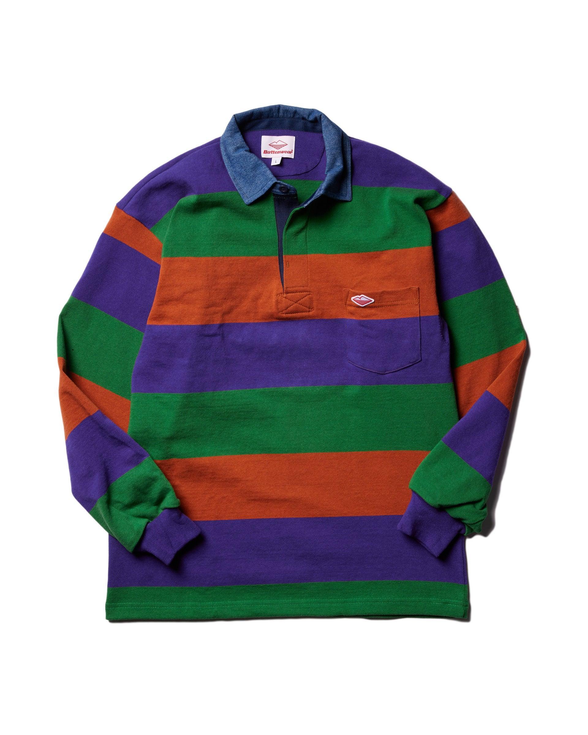 Pocket Rugby Shirt / Purple x Pine x Rust Stripe Product Image