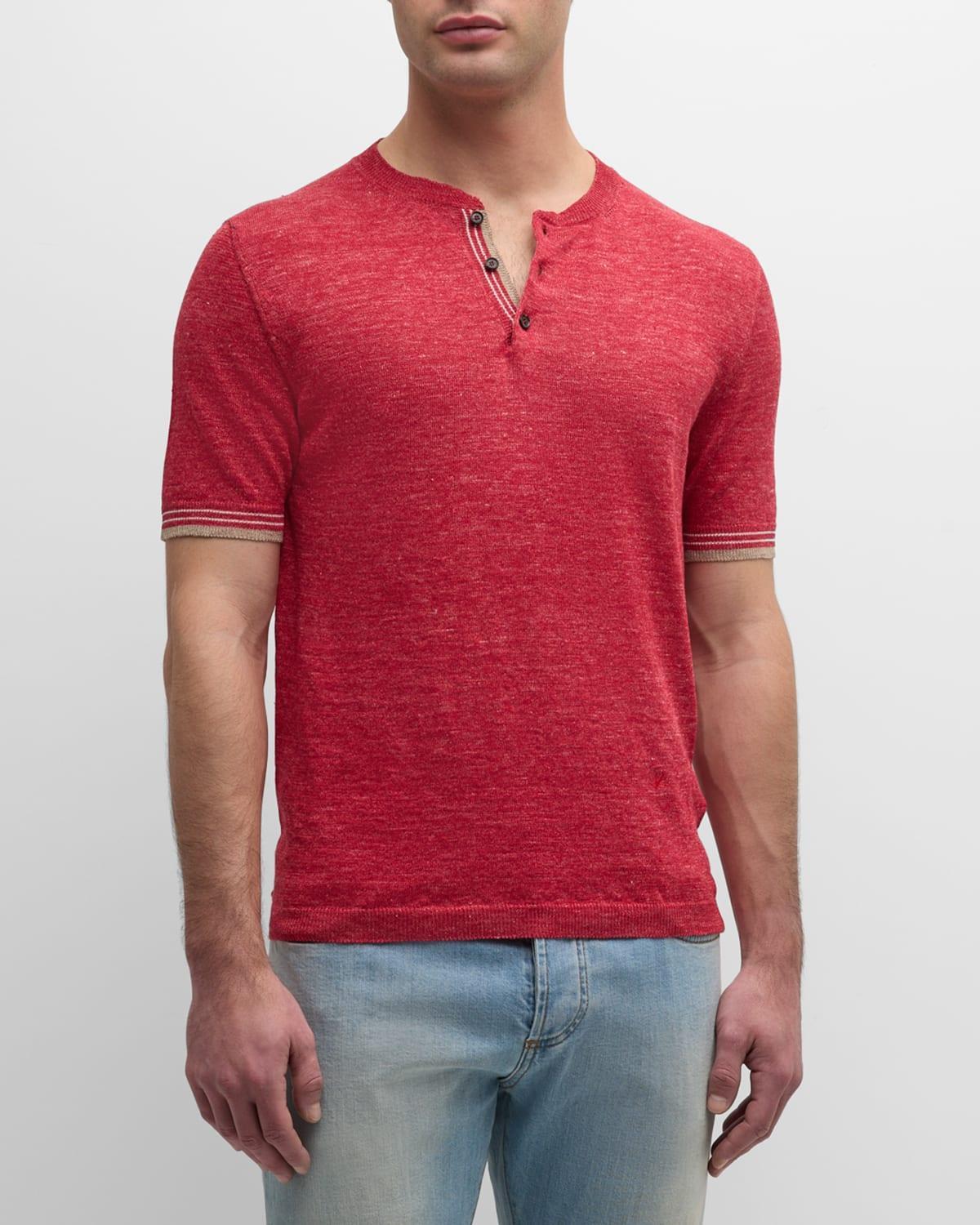 Mens Linen-Cotton Short-Sleeve Polo Sweater Product Image