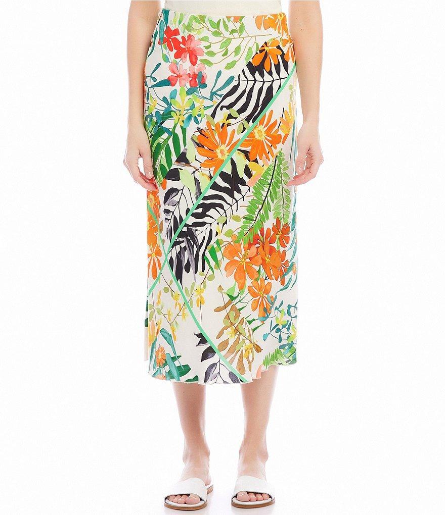 Karen Kane Petite Size Bias-Cut Wildflower Print Mid Rise Pull-On Midi Skirt Product Image