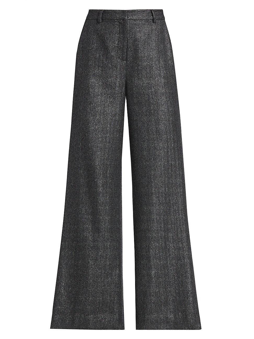 Womens Pilar Herringbone Wool-Blend Wide-Leg Pants product image