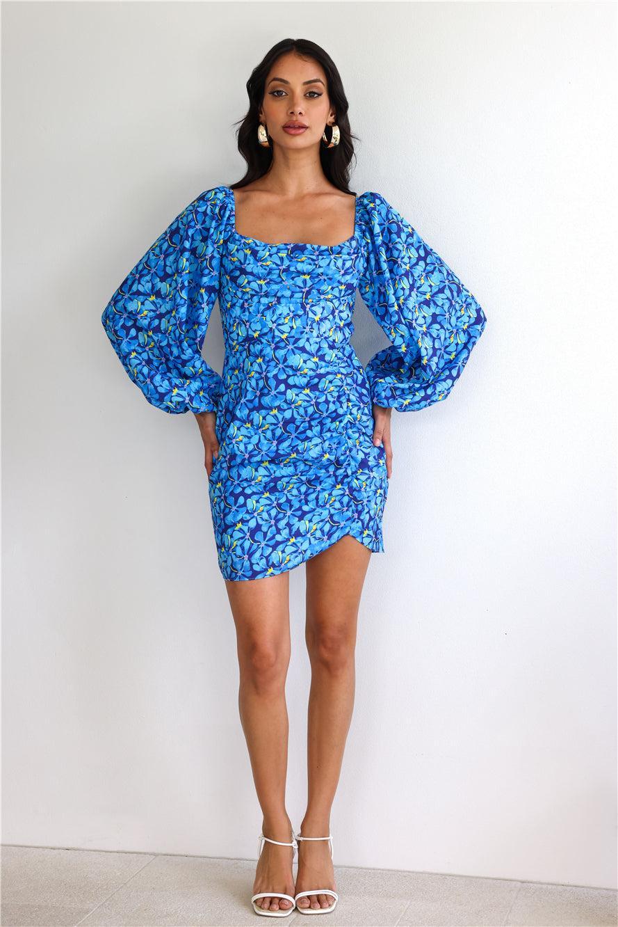 Springtime Bloom Mini Dress Blue Product Image