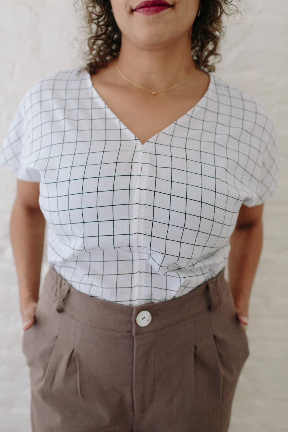 Dolman Top in White Squares Product Image