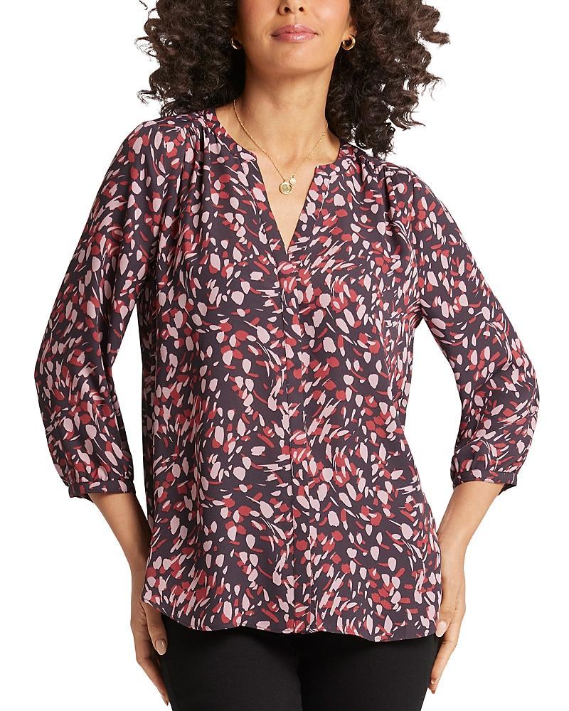 Nydj Three Quarter Sleeve Printed Pintucked Back Blouse Product Image