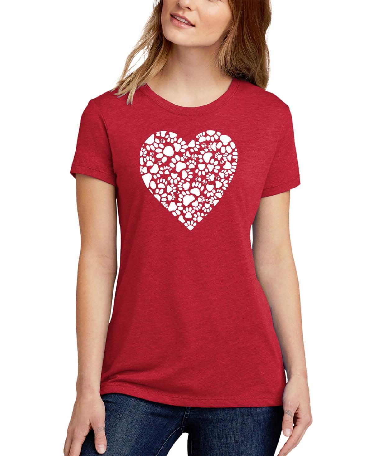 Womens Premium Blend Word Art Paw Prints Heart T-Shirt Product Image